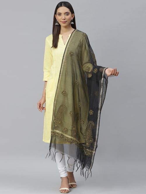 ada hand-embroidered black chikankari dupatta - 17421177 - Standard Image - 1