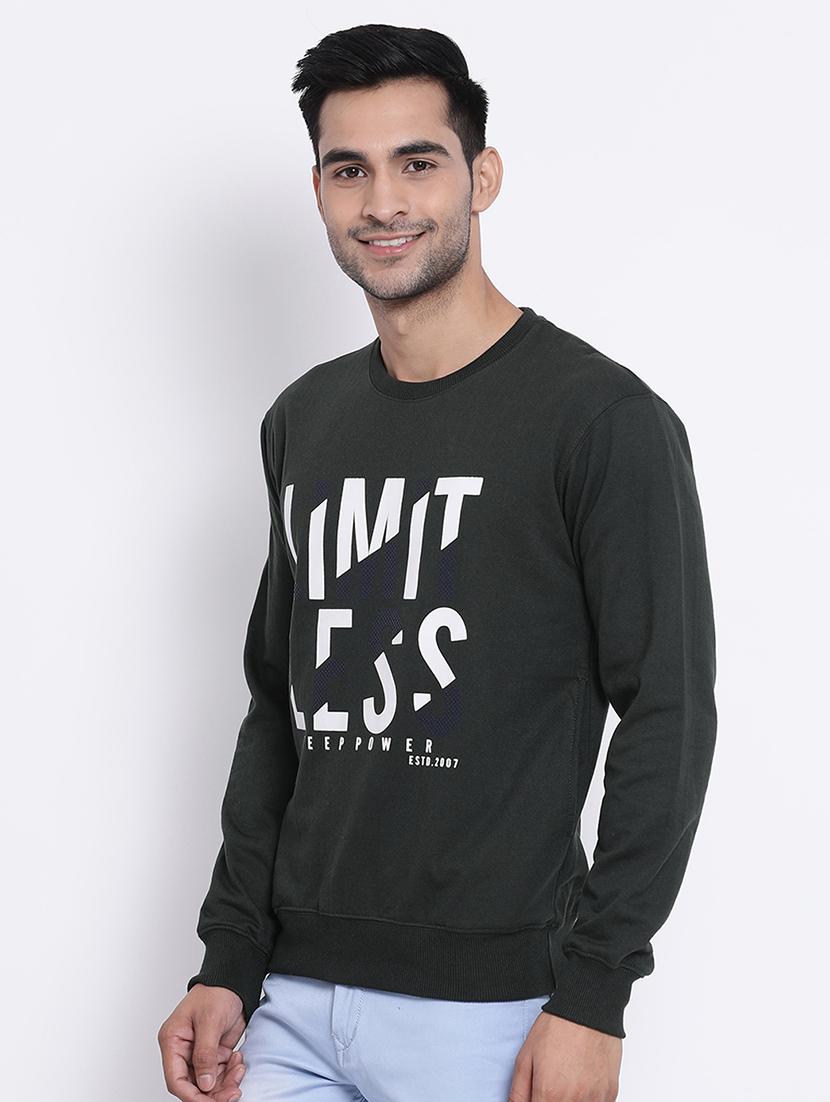 olive green chest print sweatshirt - 17421218 - Zoom Image - 2