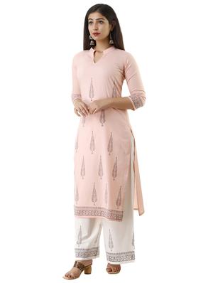 peach cotton kurta palazzo set - 17421582 - Standard Image - 2