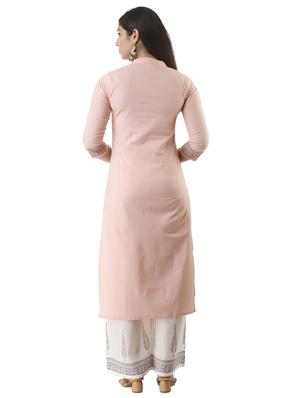peach cotton kurta palazzo set - 17421582 - Standard Image - 3