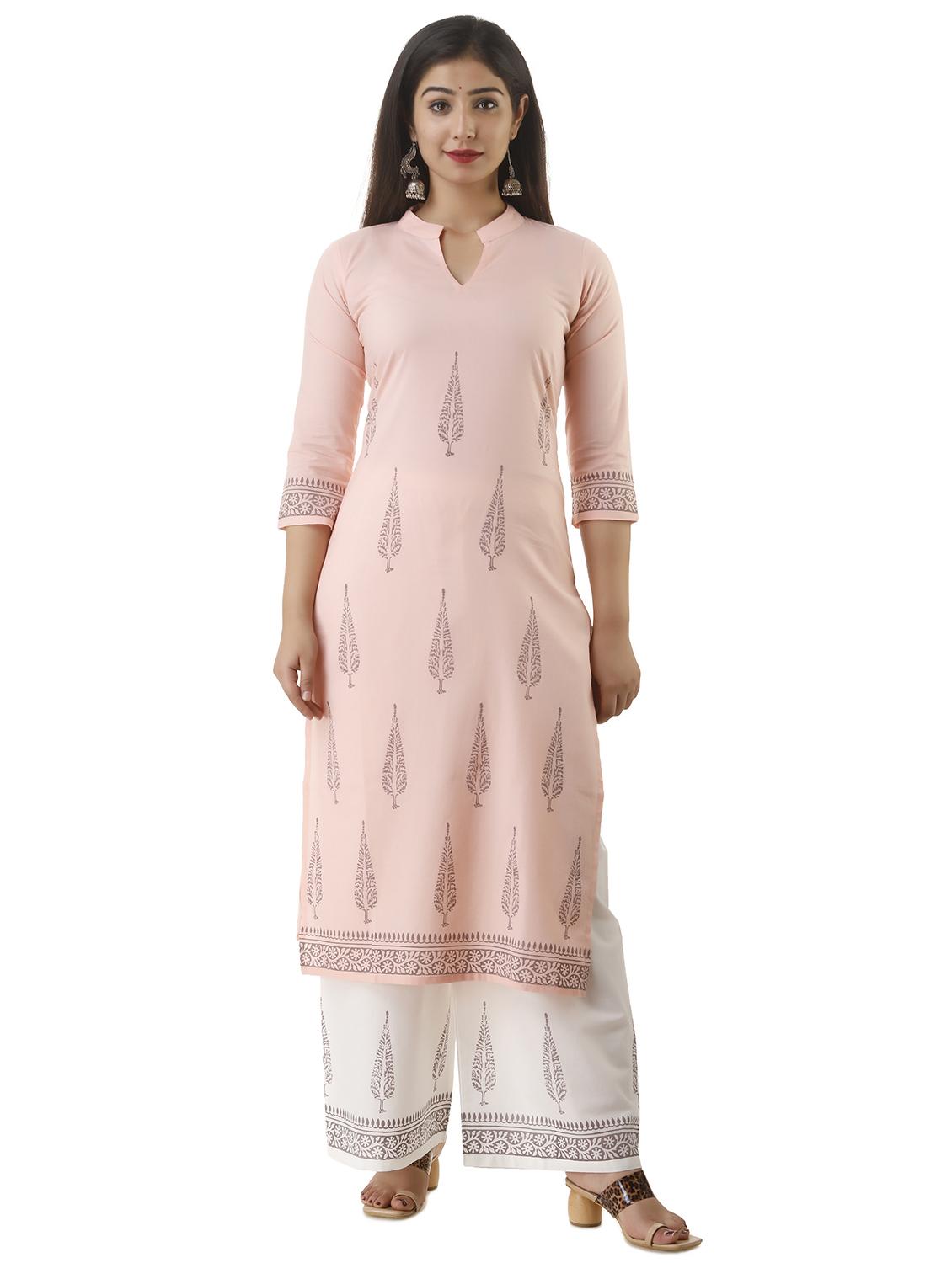 peach cotton kurta palazzo set - 17421582 - Zoom Image - 1