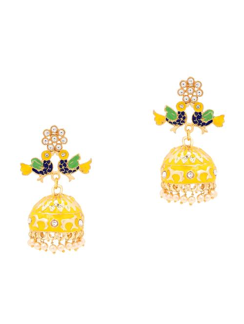 yellow zinc jhumka earring - 17421678 - Standard Image - 1