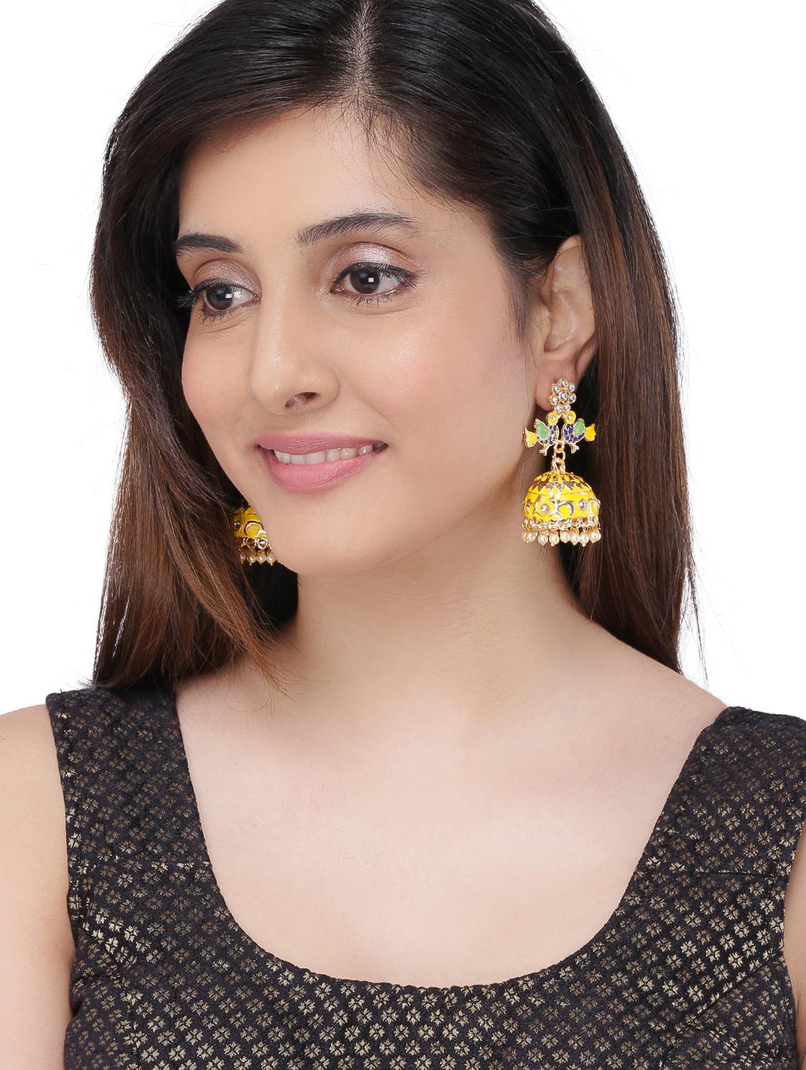 yellow zinc jhumka earring - 17421678 - Zoom Image - 3
