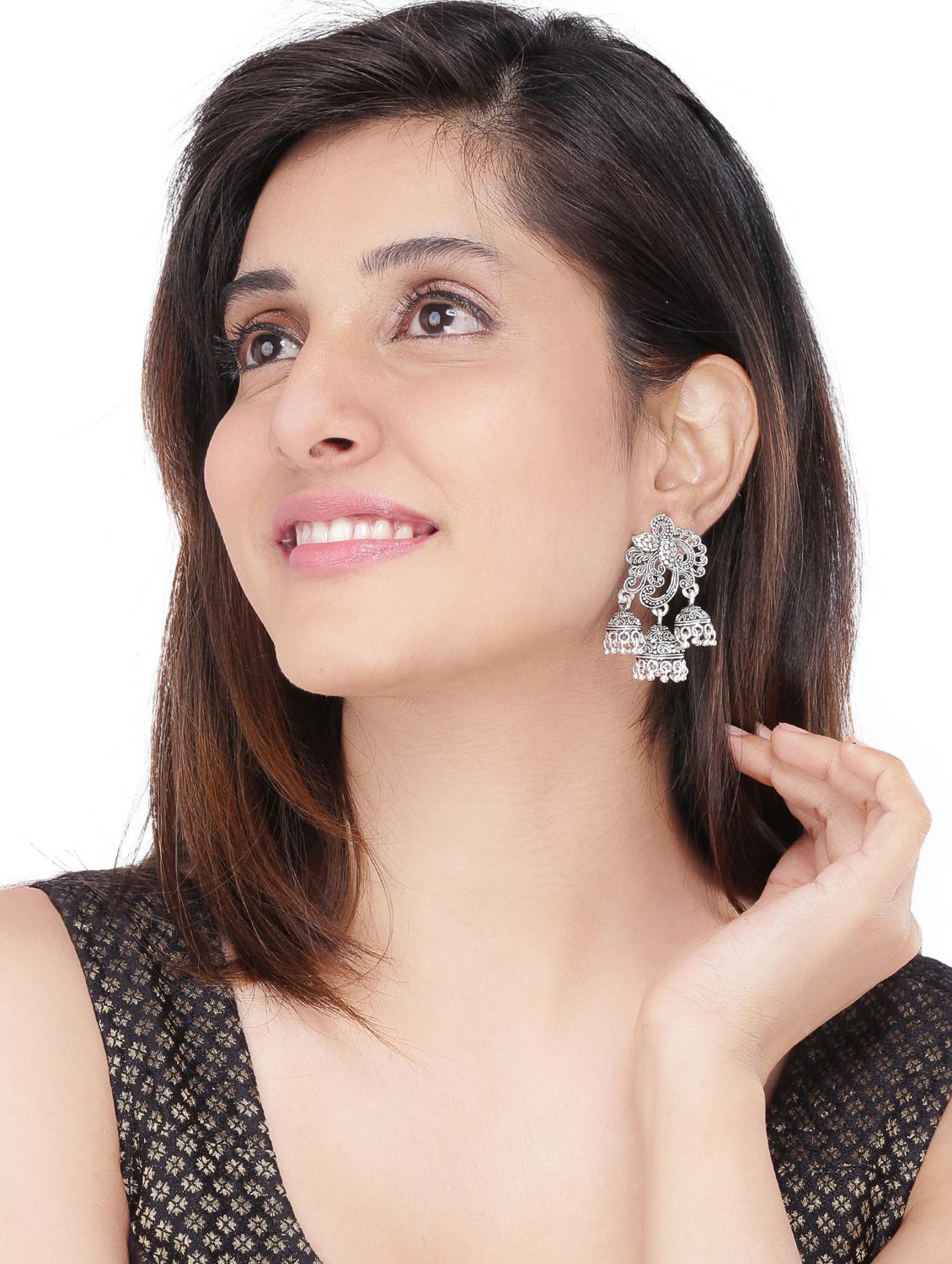 silver zinc jhumka earring - 17421712 - Zoom Image - 4