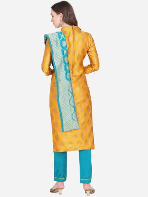 mustard silk blend straight pant suits unstitched suit - 17421914 - Standard Image - 3