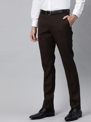 brown solid flat front formal trouser - 17421960 - Standard Image - 2