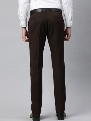 brown solid flat front formal trouser - 17421960 - Standard Image - 3