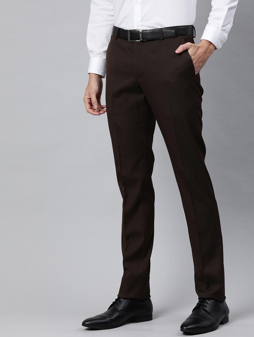 brown solid flat front formal trouser - 17421960 - Zoom Image - 2