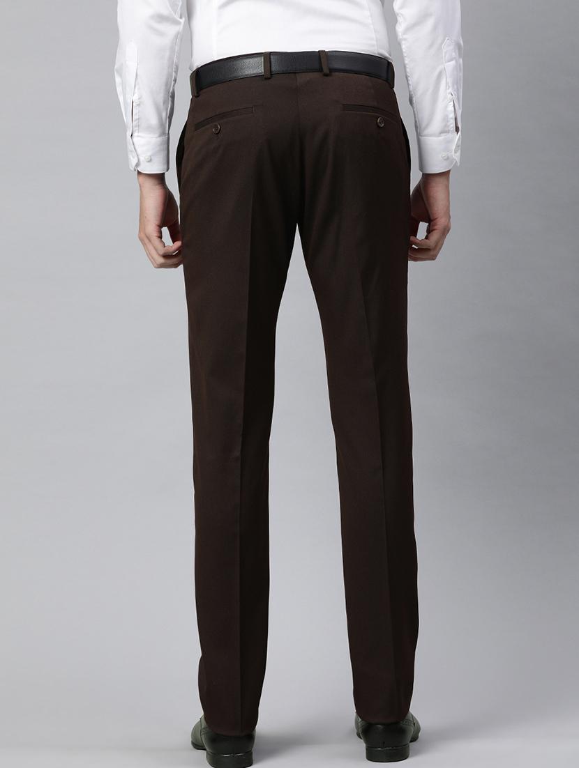 brown solid flat front formal trouser - 17421960 - Zoom Image - 3