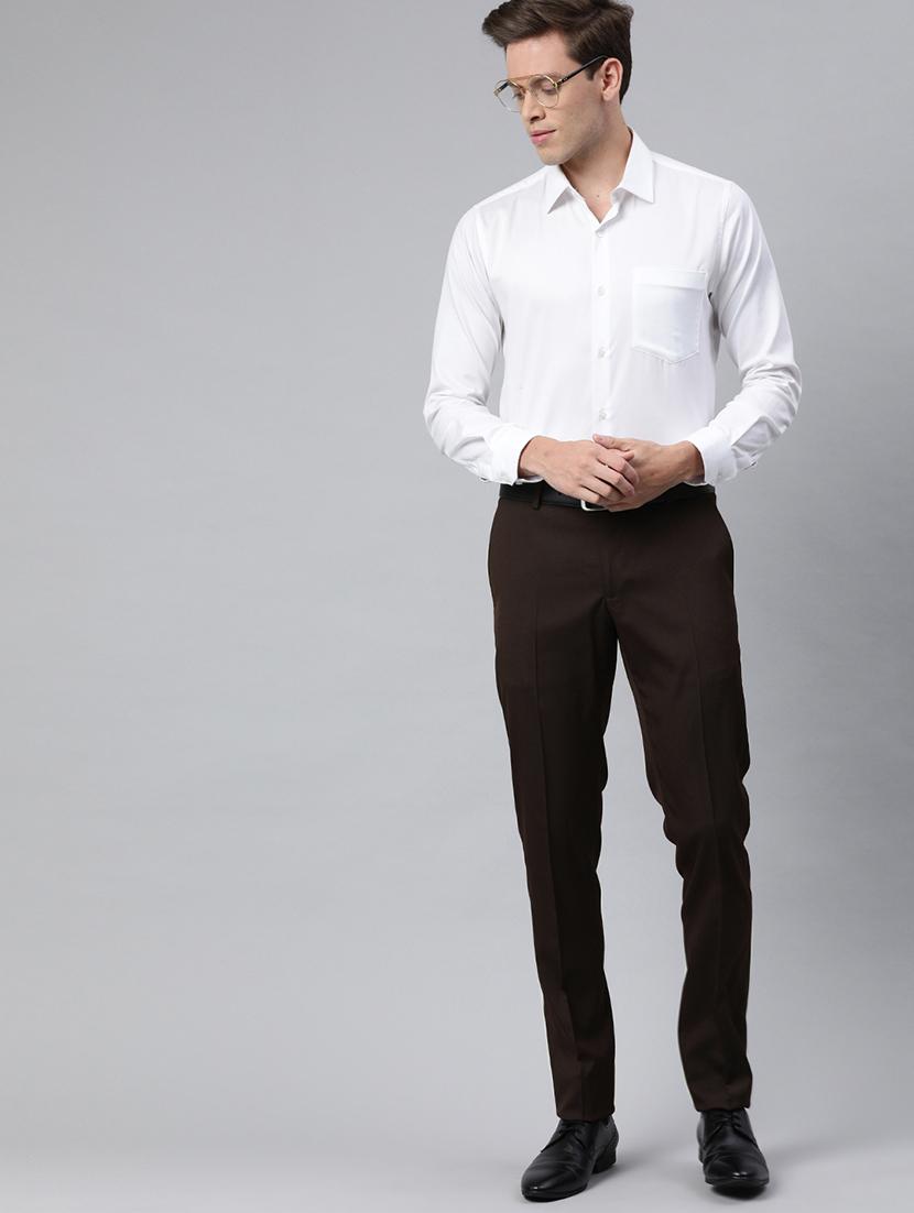 brown solid flat front formal trouser - 17421960 - Zoom Image - 4