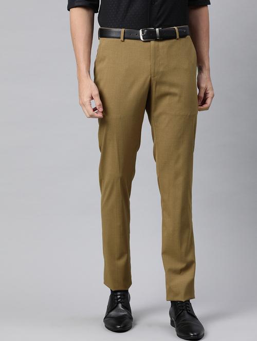 khaki solid flat front formal trouser - 17421963 - Very Small Image - 1