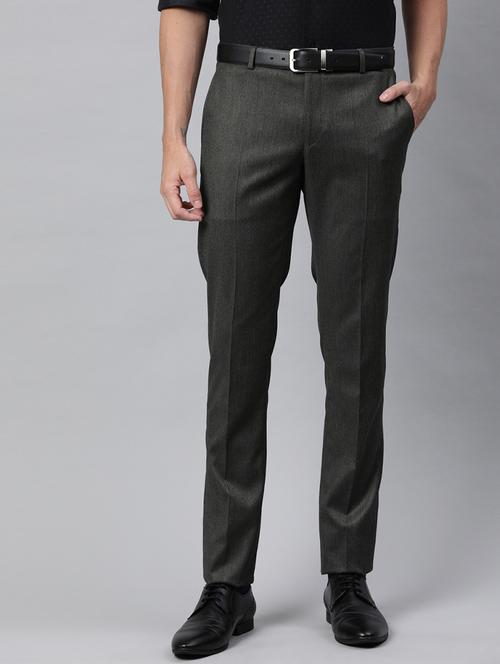 grey solid flat front formal trouser - 17421964 - Standard Image - 1