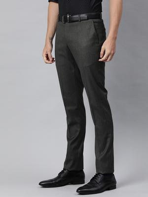 grey solid flat front formal trouser - 17421964 - Standard Image - 2