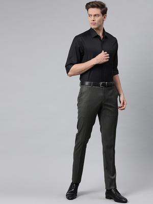 grey solid flat front formal trouser - 17421964 - Standard Image - 4