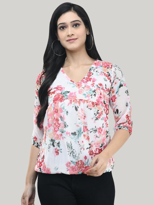 v-neck floral blouson top - 17422002 - Standard Image - 1