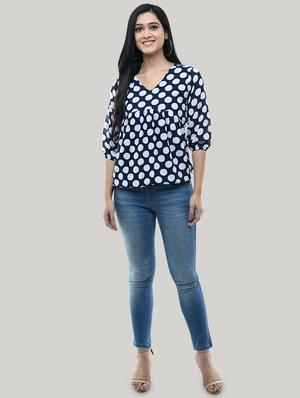 v-neck polka dot blouson top - 17422006 - Standard Image - 4