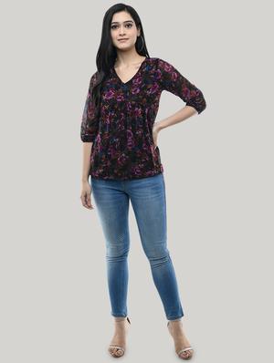 v-neck floral blouson top - 17422007 - Standard Image - 4