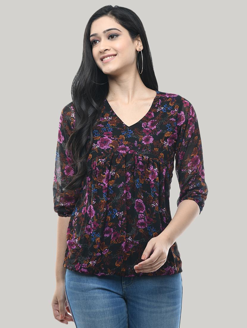 v-neck floral blouson top - 17422007 - Zoom Image - 1