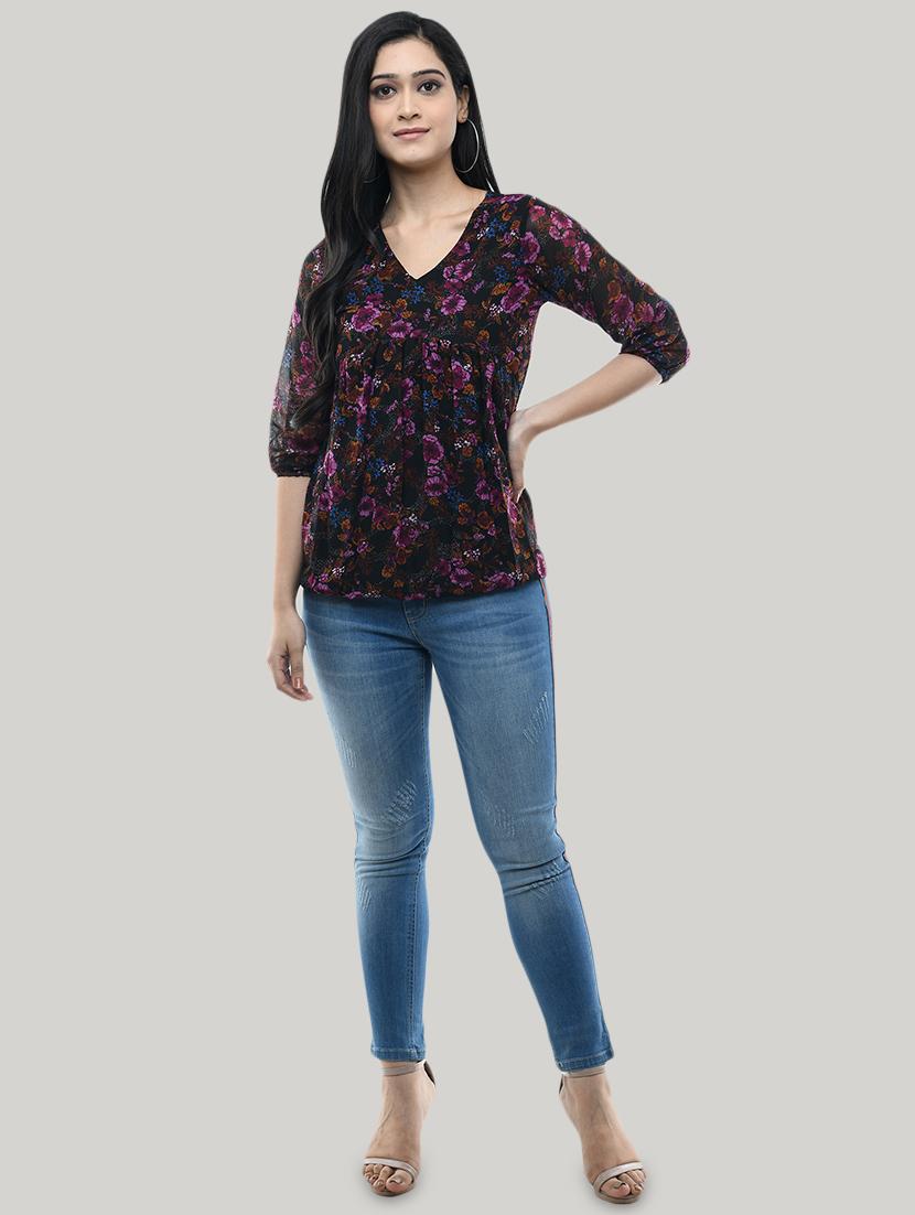 v-neck floral blouson top - 17422007 - Zoom Image - 4