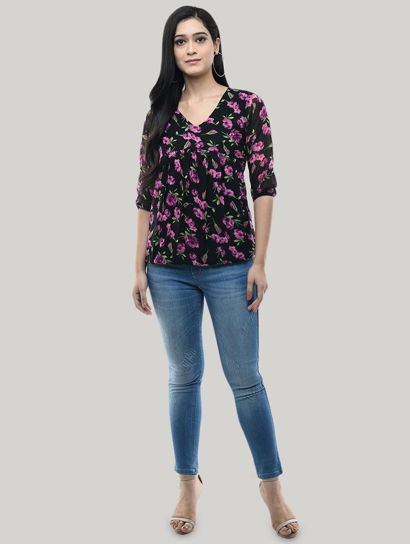 v-neck floral blouson top - 17422009 - Zoom Image - 4