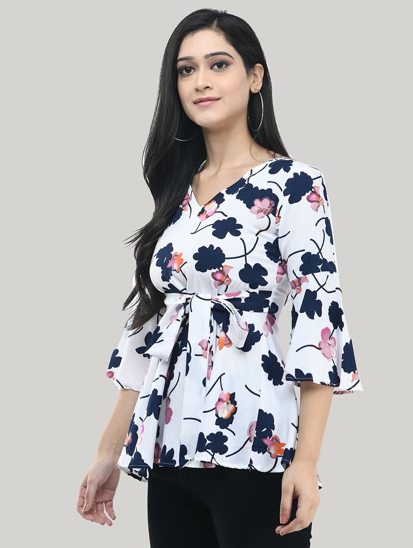 tie front floral top - 17422012 - Zoom Image - 2