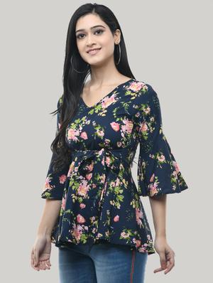 tie front floral top - 17422014 - Standard Image - 2