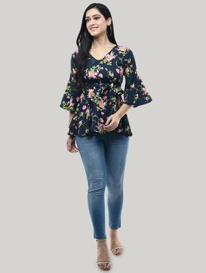 tie front floral top - 17422014 - Standard Image - 4