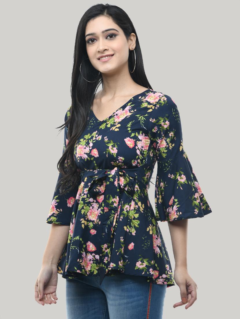 tie front floral top - 17422014 - Zoom Image - 2