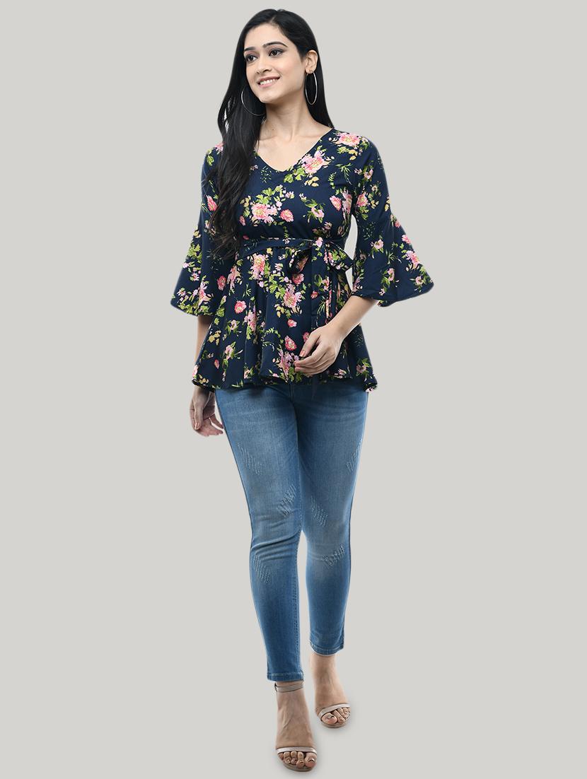 tie front floral top - 17422014 - Zoom Image - 4