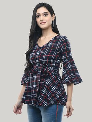 bell sleeved checkered top - 17422018 - Standard Image - 2