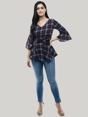 bell sleeved checkered top - 17422018 - Standard Image - 4