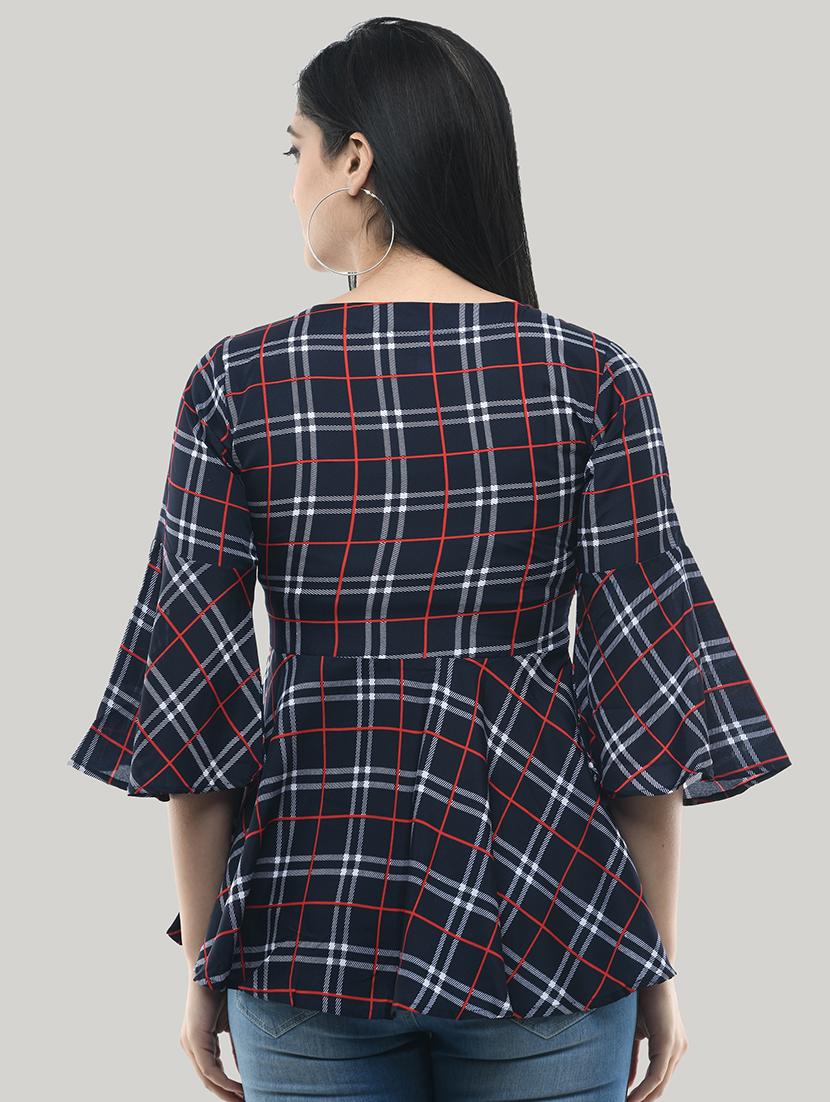 bell sleeved checkered top - 17422018 - Zoom Image - 3