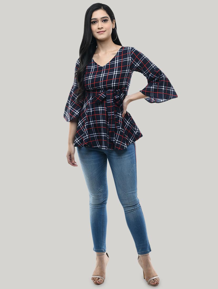 bell sleeved checkered top - 17422018 - Zoom Image - 4