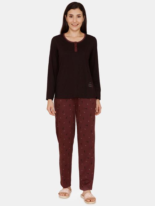 brown cotton pyjama set nightwear - 17422216 - Standard Image - 1
