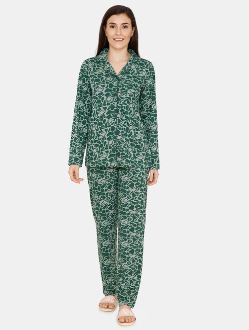 green cotton pyjama nightwear set - 17422242 - Standard Image - 1