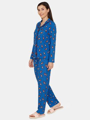 blue polyester pyjama nightwear set - 17422244 - Standard Image - 2
