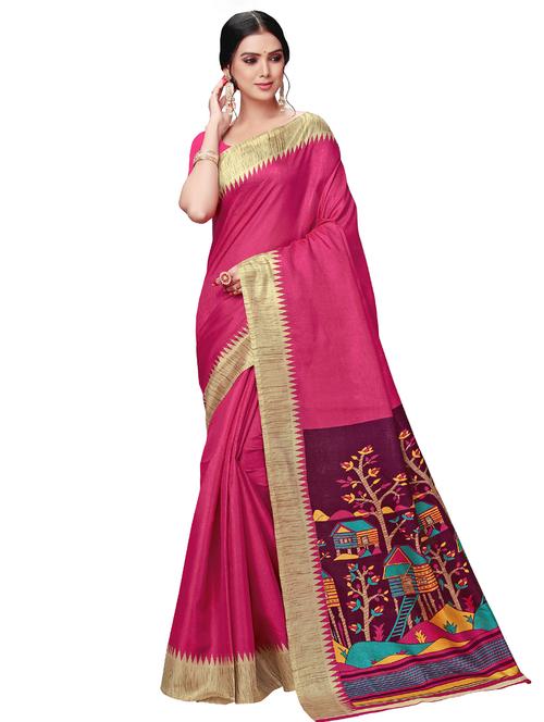 solid printed saree with blouse - 17422266 - Very Small Image - 1