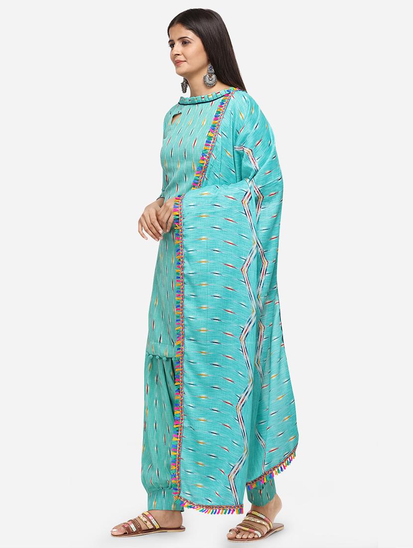 turquoise unstitched suit - 17422397 - Zoom Image - 2