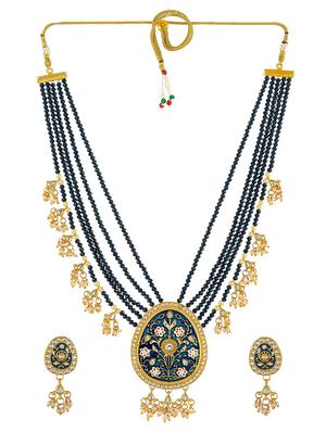 gold brass traditional meenakari necklace with earrings - 17422516 - Standard Image - 2