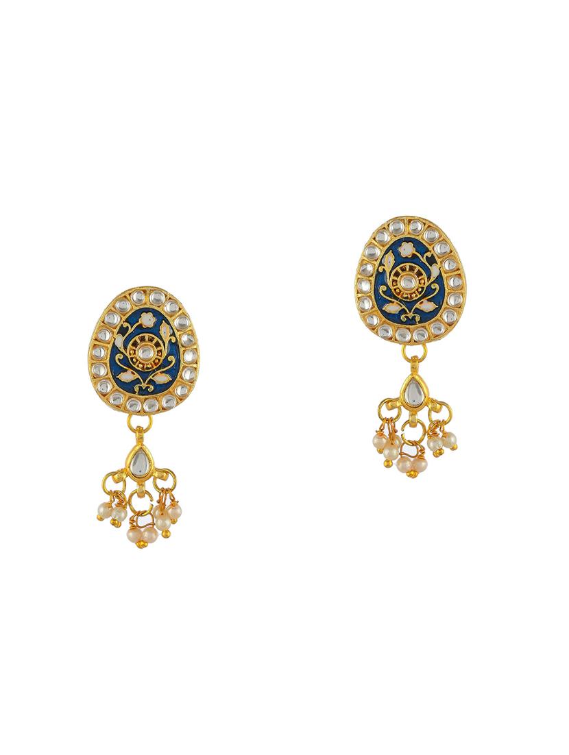 gold brass traditional meenakari necklace with earrings - 17422516 - Zoom Image - 4
