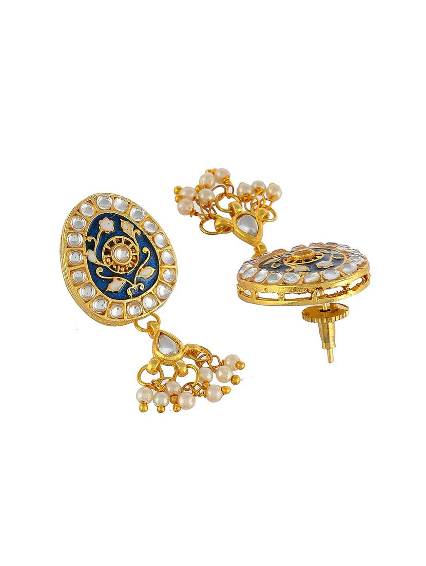 gold brass traditional meenakari necklace with earrings - 17422516 - Zoom Image - 5