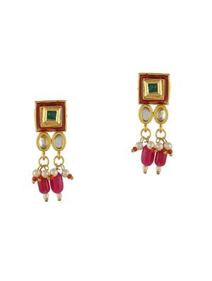 gold brass kundan choker necklace with earrings - 17422517 - Standard Image - 3