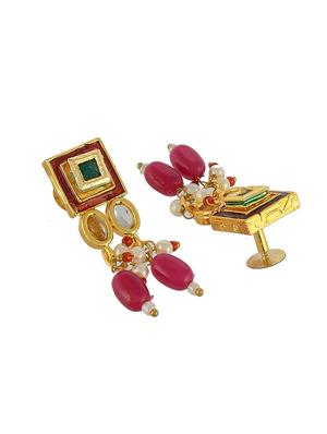 gold brass kundan choker necklace with earrings - 17422517 - Standard Image - 4