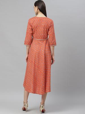 brown cotton flared ethnic dress - 17422529 - Standard Image - 3