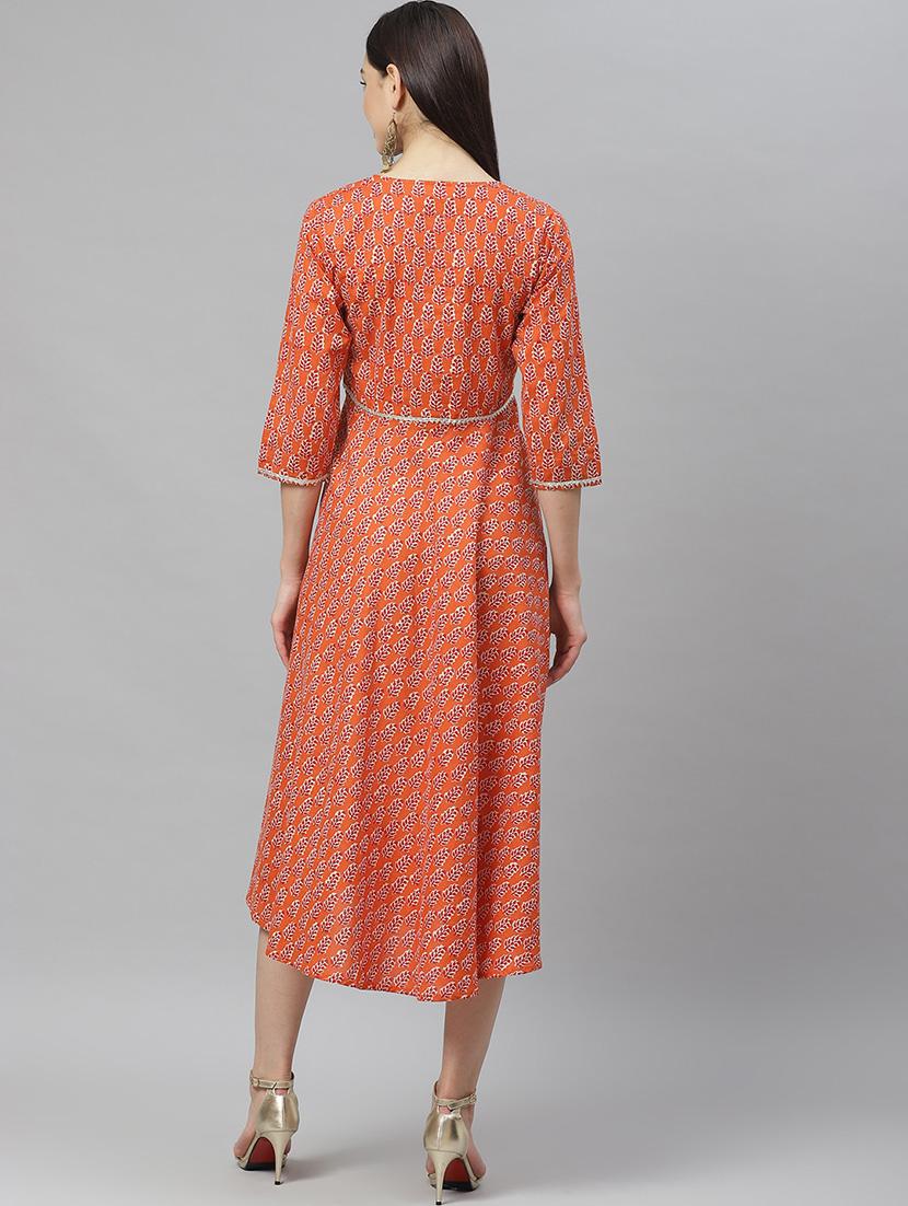 brown cotton flared ethnic dress - 17422529 - Zoom Image - 3