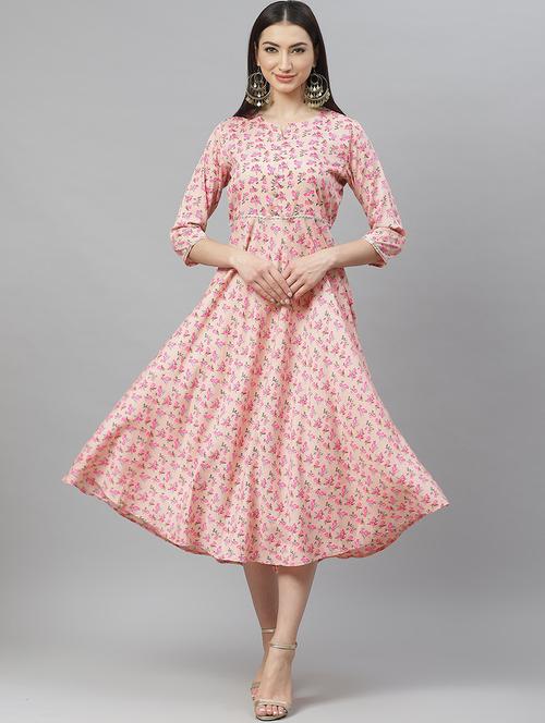 pink chiffon flared ethnic dress - 17422530 - Standard Image - 1