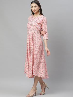 pink chiffon flared ethnic dress - 17422530 - Standard Image - 2
