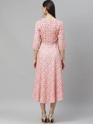 pink chiffon flared ethnic dress - 17422530 - Standard Image - 3