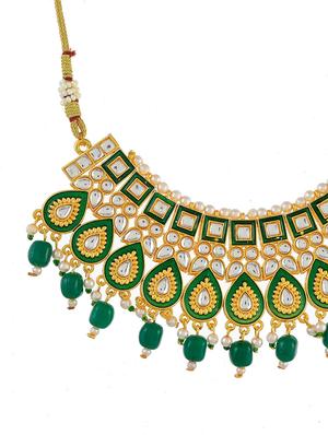 gold brass traditional kundan necklace with earrings - 17422536 - Standard Image - 3