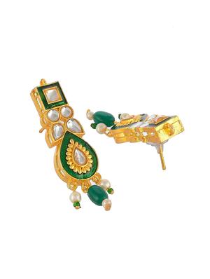 gold brass traditional kundan necklace with earrings - 17422536 - Standard Image - 5